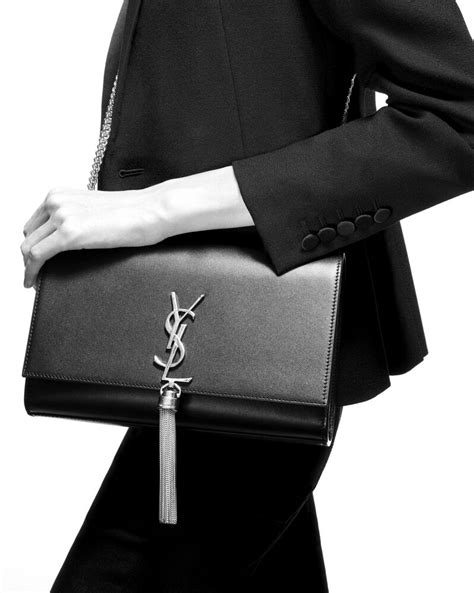 ysl classic medium kate tassel satchel in black leather|KATE MEDIUM TASSEL IN GRAIN DE POUDRE EMBOSSED .